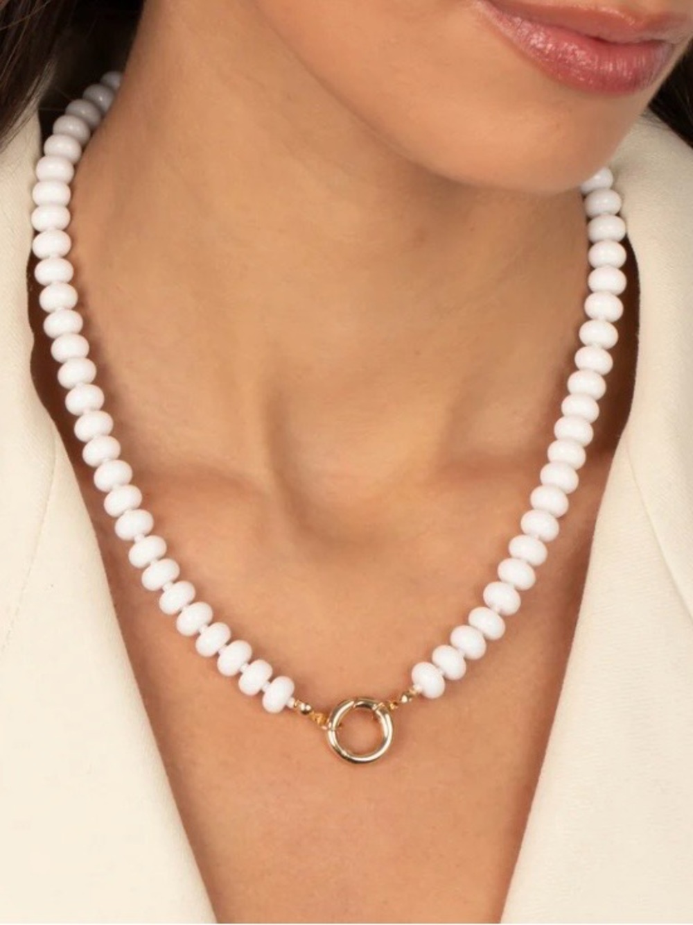 Adina Eden White “Beaded Beauties” Clicker Choker Necklace with Gold Ring